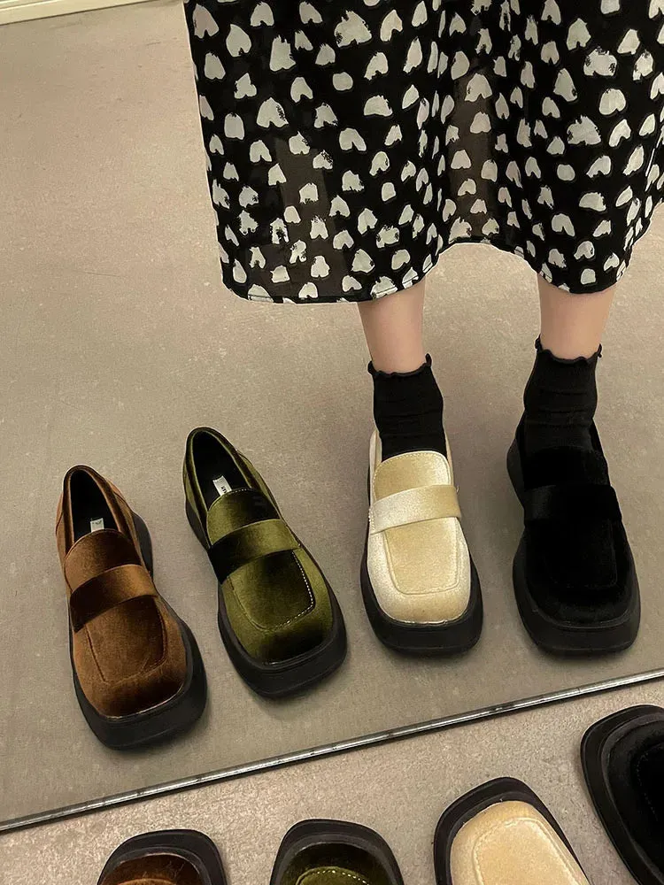 binfenxie  -  Retro Woman Shoes Casual Female Sneakers Clogs Platform Square Toe Modis Flats Autumn Oxfords All-Match Creepers 2024 Dress Fall