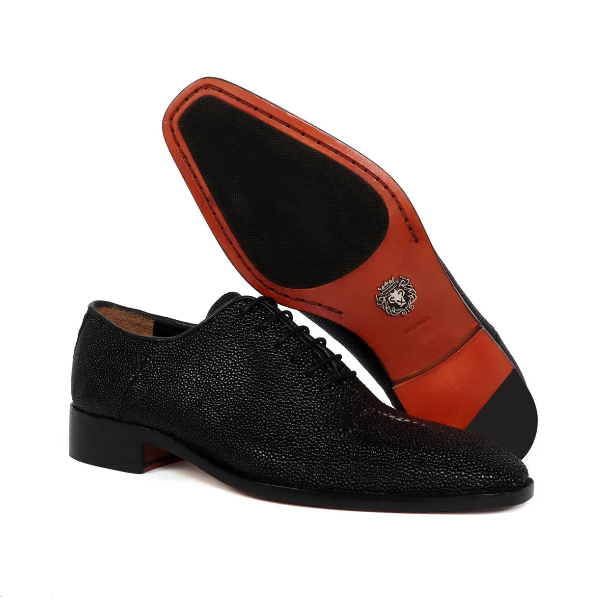 Black Oxfords Lace-Up Formal Shoes in Exotic Black Stingray Fish Leather