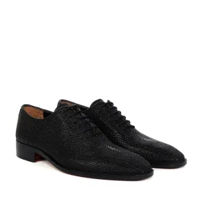 Black Oxfords Lace-Up Formal Shoes in Exotic Black Stingray Fish Leather