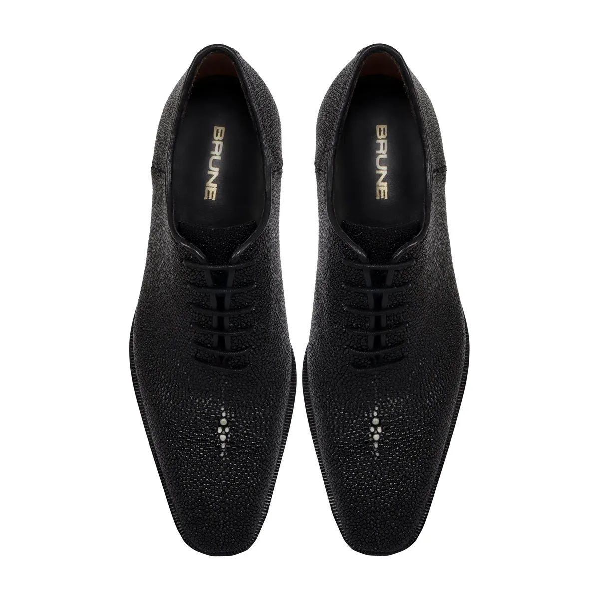 Black Oxfords Lace-Up Formal Shoes in Exotic Black Stingray Fish Leather
