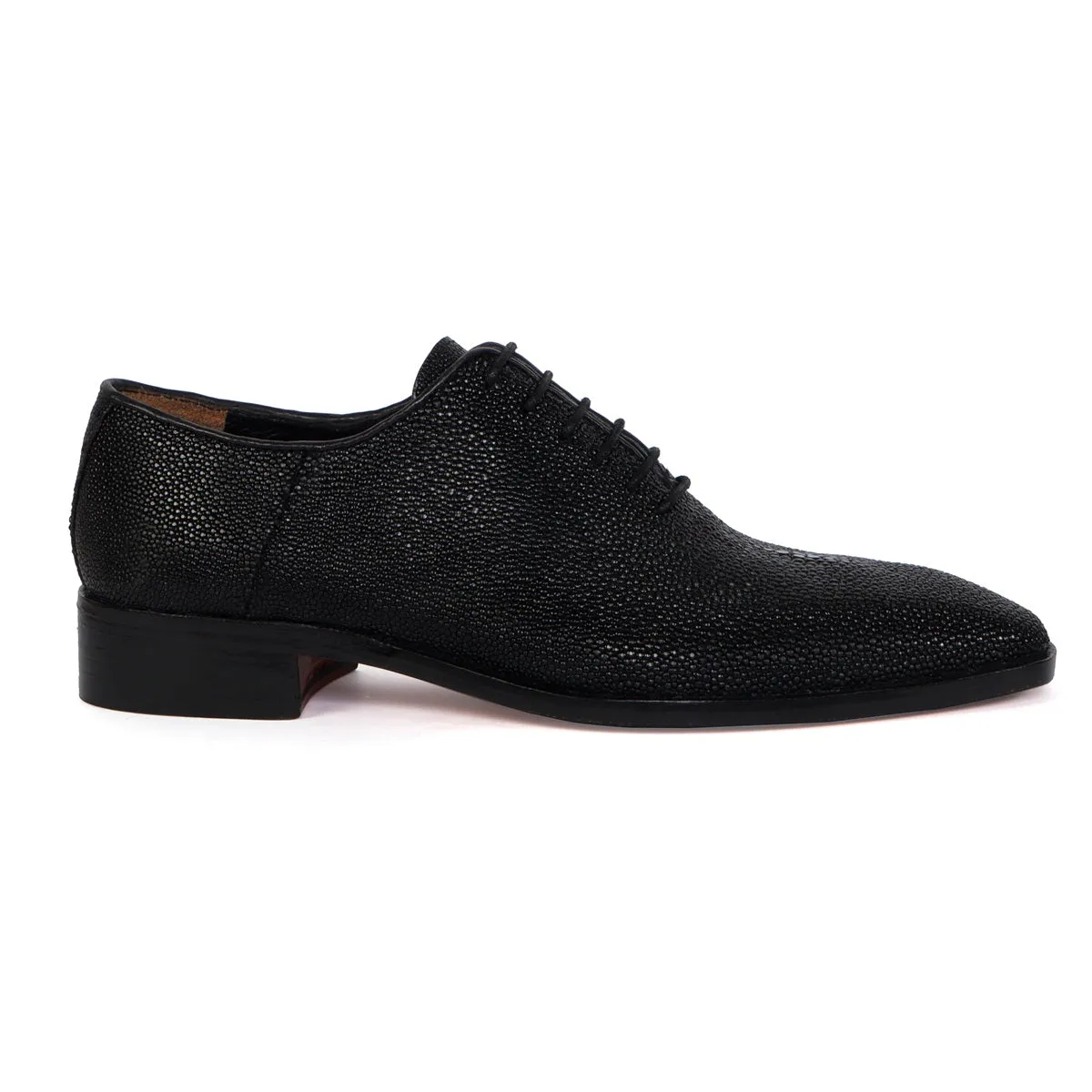 Black Oxfords Lace-Up Formal Shoes in Exotic Black Stingray Fish Leather