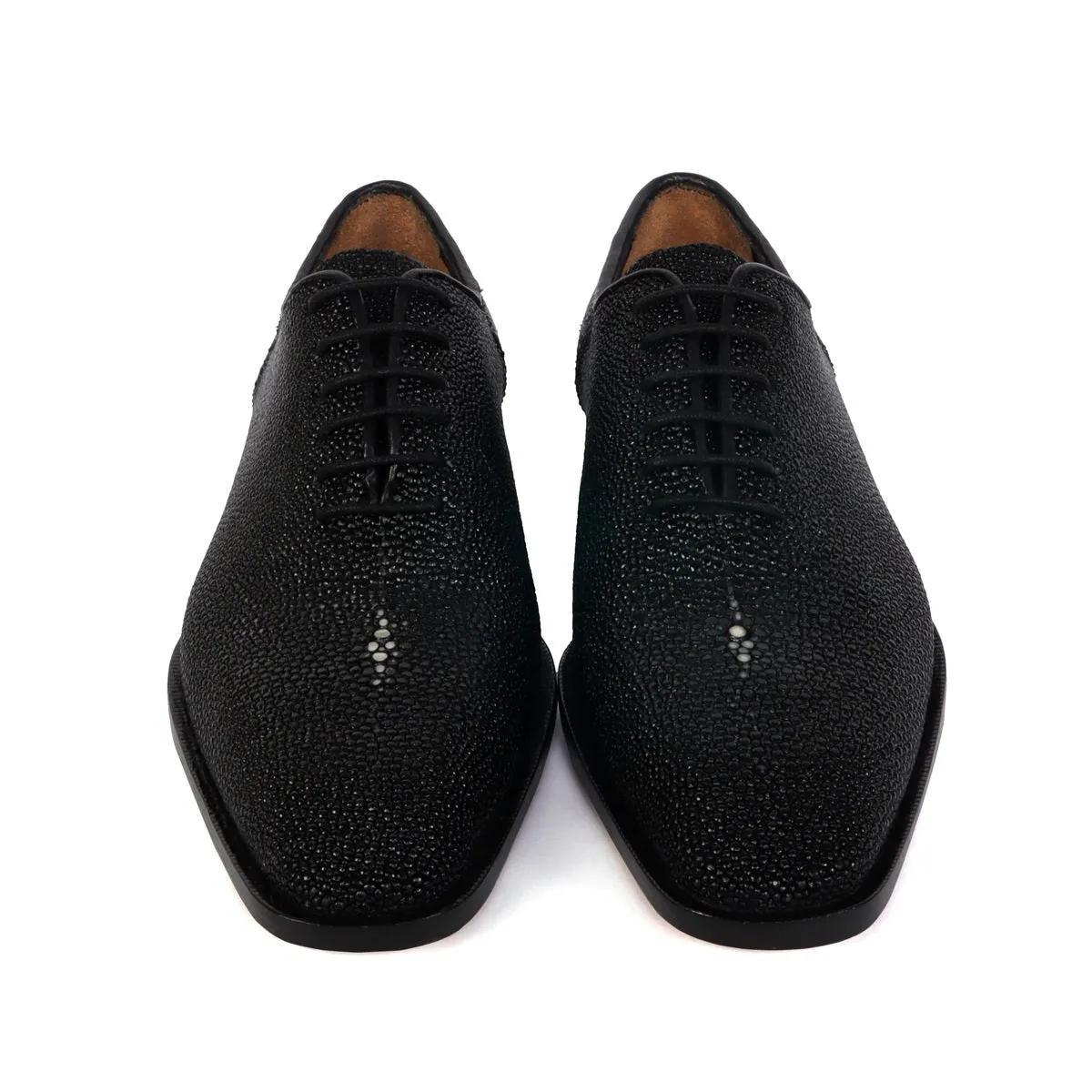 Black Oxfords Lace-Up Formal Shoes in Exotic Black Stingray Fish Leather