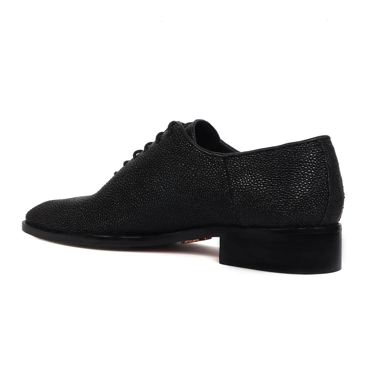 Black Oxfords Lace-Up Formal Shoes in Exotic Black Stingray Fish Leather