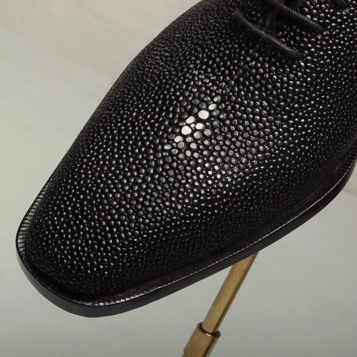 Black Oxfords Lace-Up Formal Shoes in Exotic Black Stingray Fish Leather