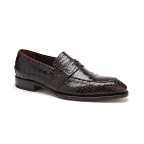 Caporicci Men's Luxury Italian Designer Shoes 1208 Alligator Moro Brown Loafers (CAP1101)