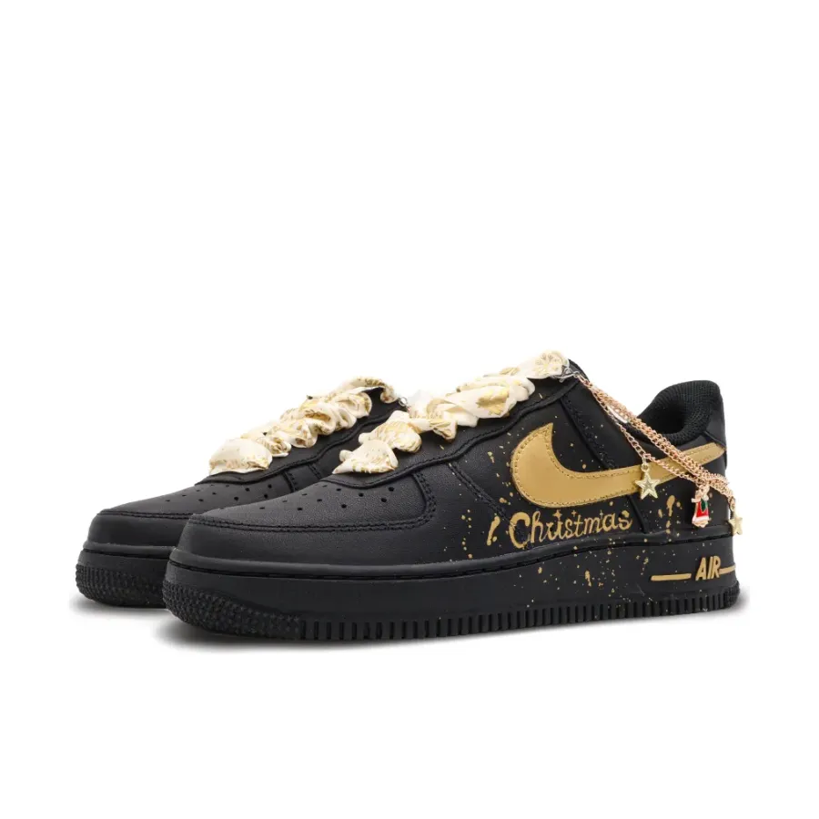 Christmas Metal Chain Santa Hat Black Custom Air Force 1