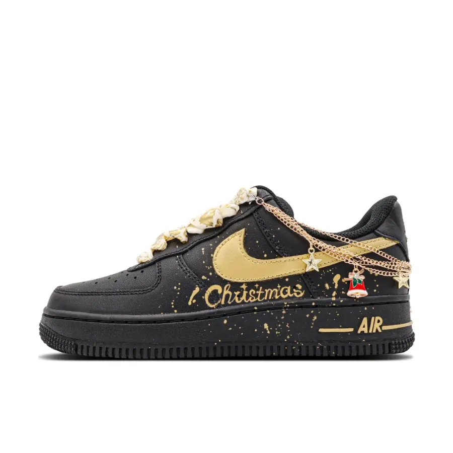 Christmas Metal Chain Santa Hat Black Custom Air Force 1