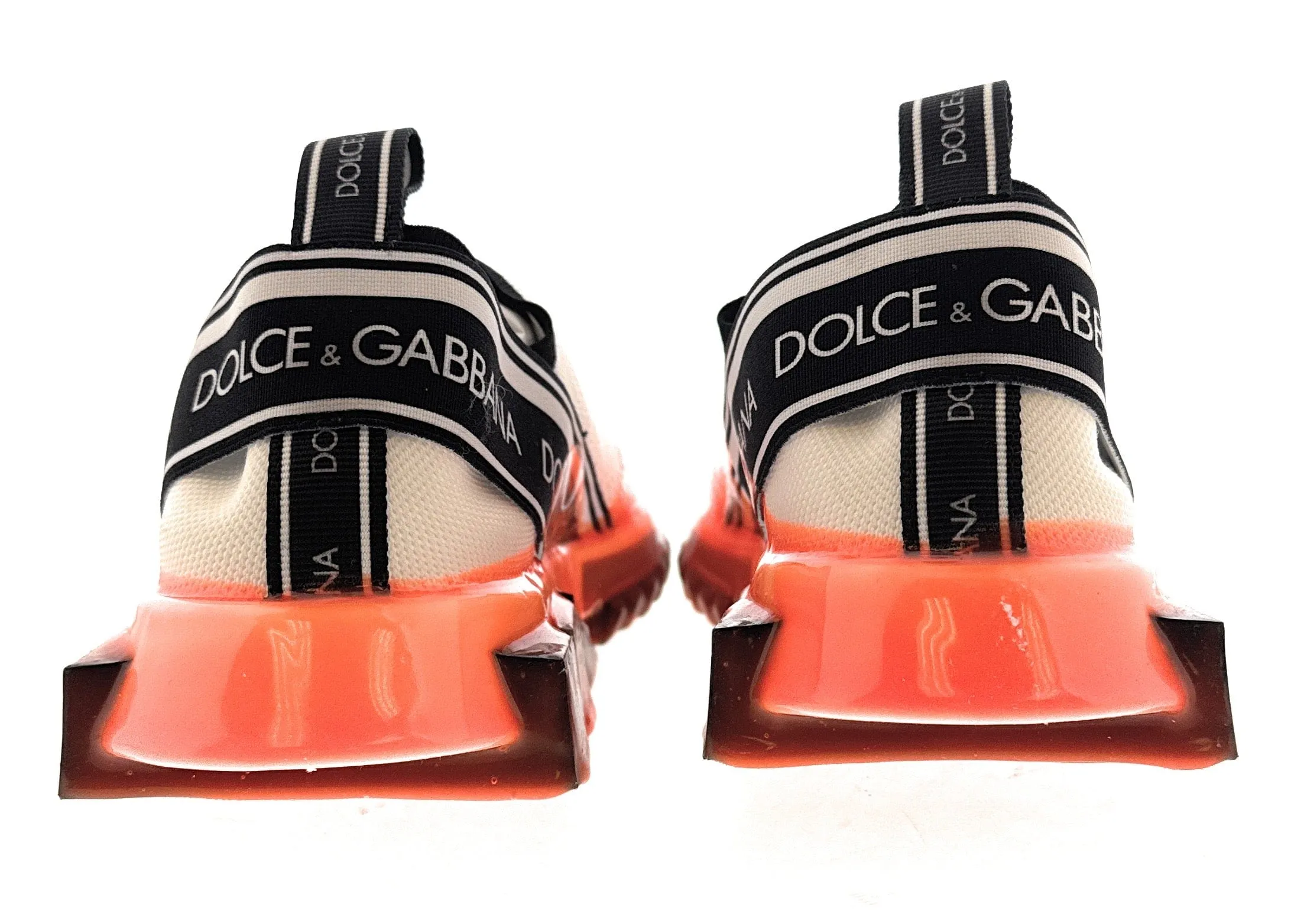 Dolce & Gabbana White/Orange Logo Knit Slip On Sneakers-EU38