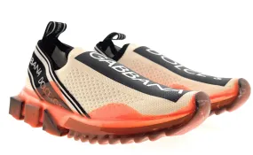 Dolce & Gabbana White/Orange Logo Knit Slip On Sneakers-EU38