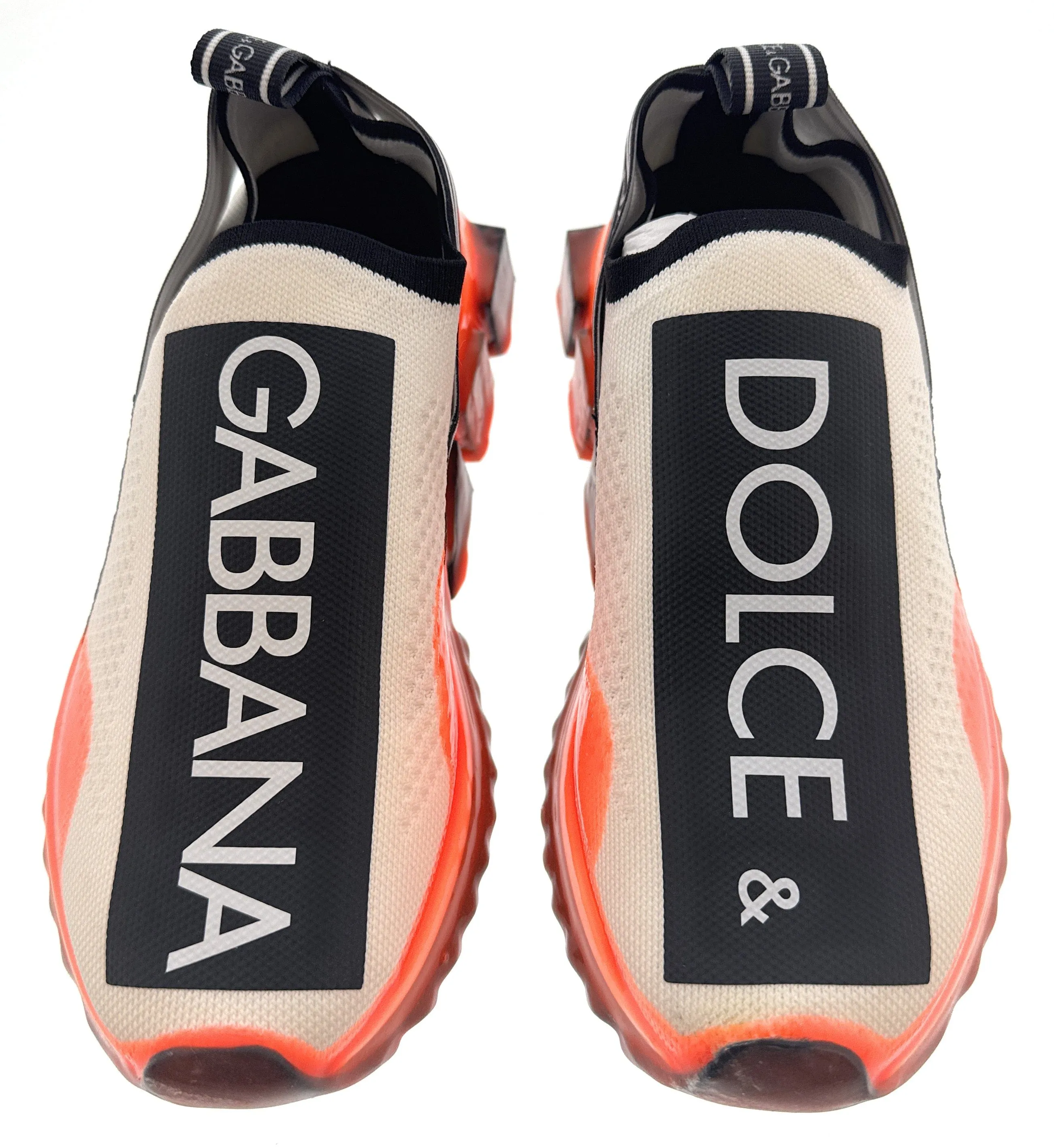 Dolce & Gabbana White/Orange Logo Knit Slip On Sneakers-EU38