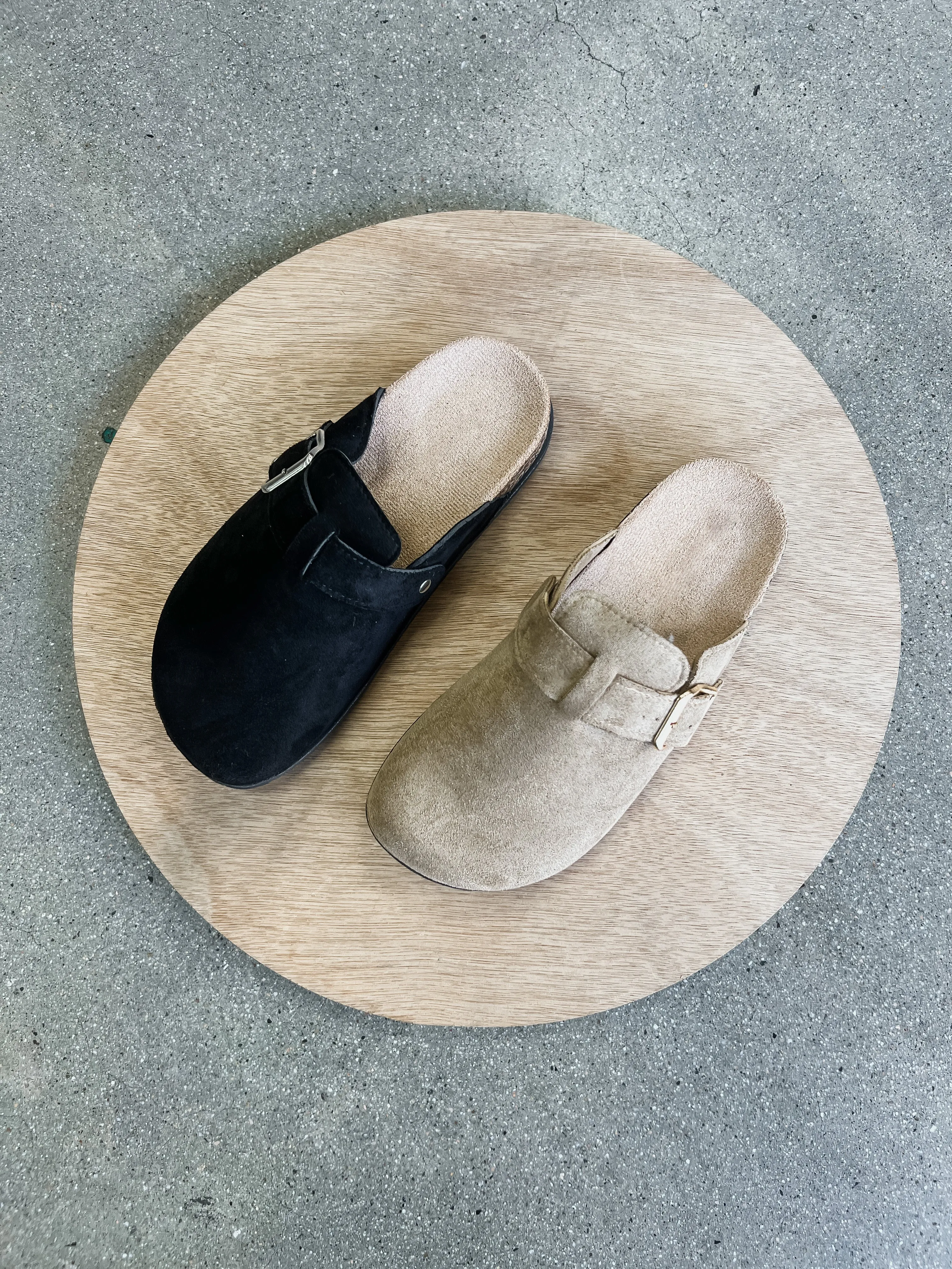 Matcha Buckle Suede Slip On Clogs