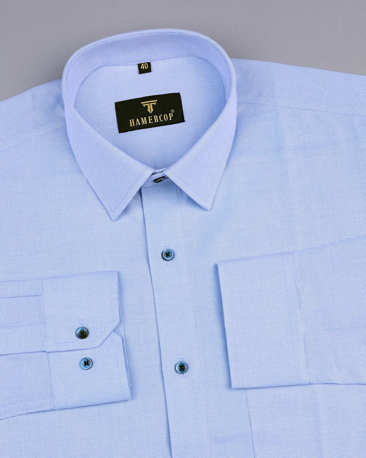 Pollen Blue Micro Houndstooth Formal Cotton Shirt