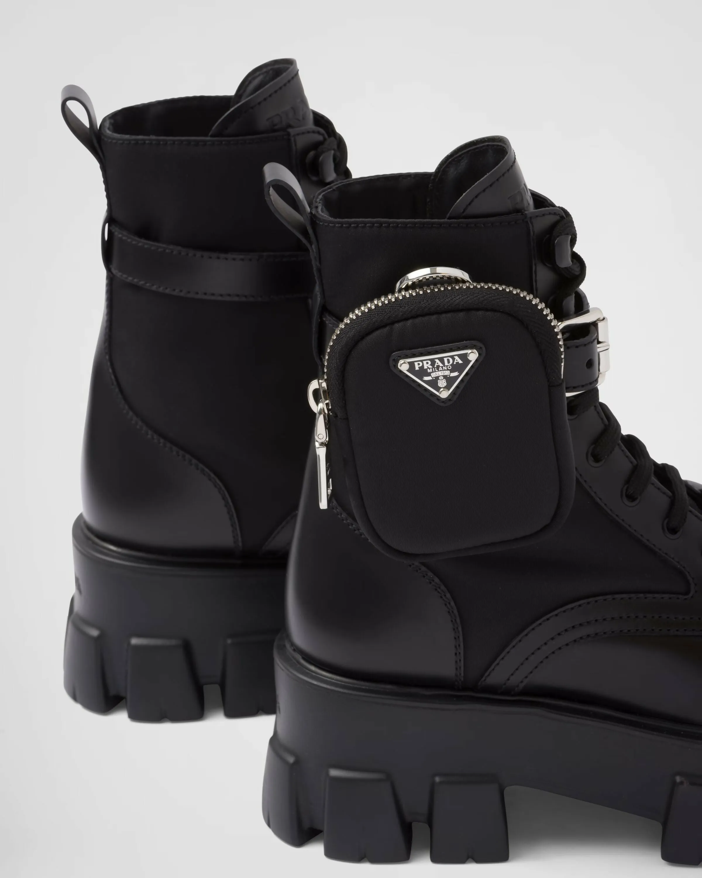 Prada Monolith Leather and Nylon Fabric Boots Size 37