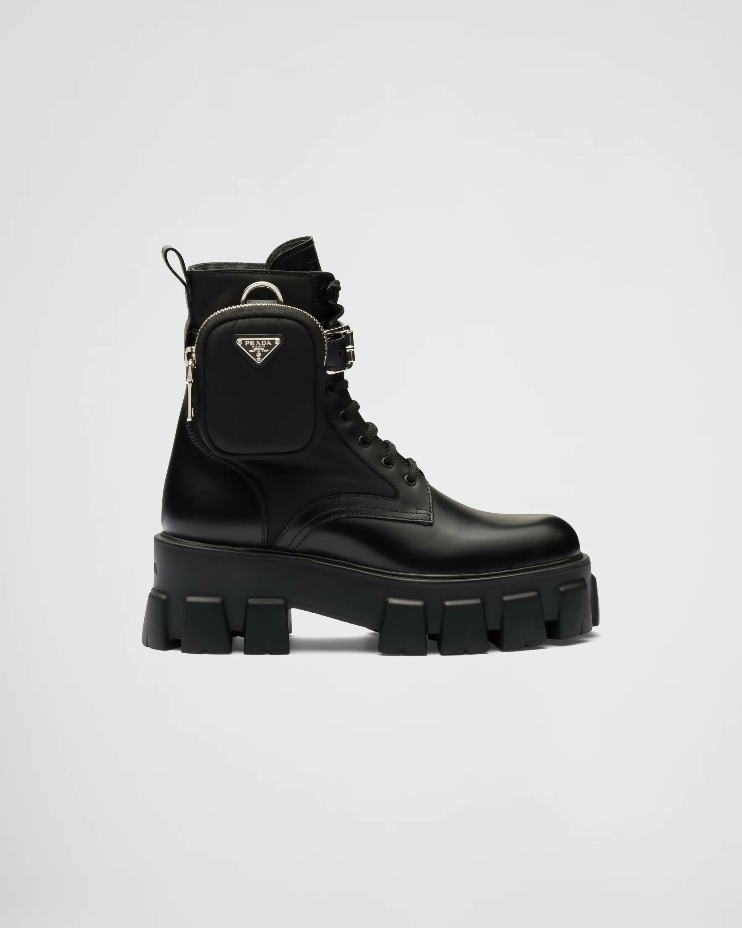 Prada Monolith Leather and Nylon Fabric Boots Size 37