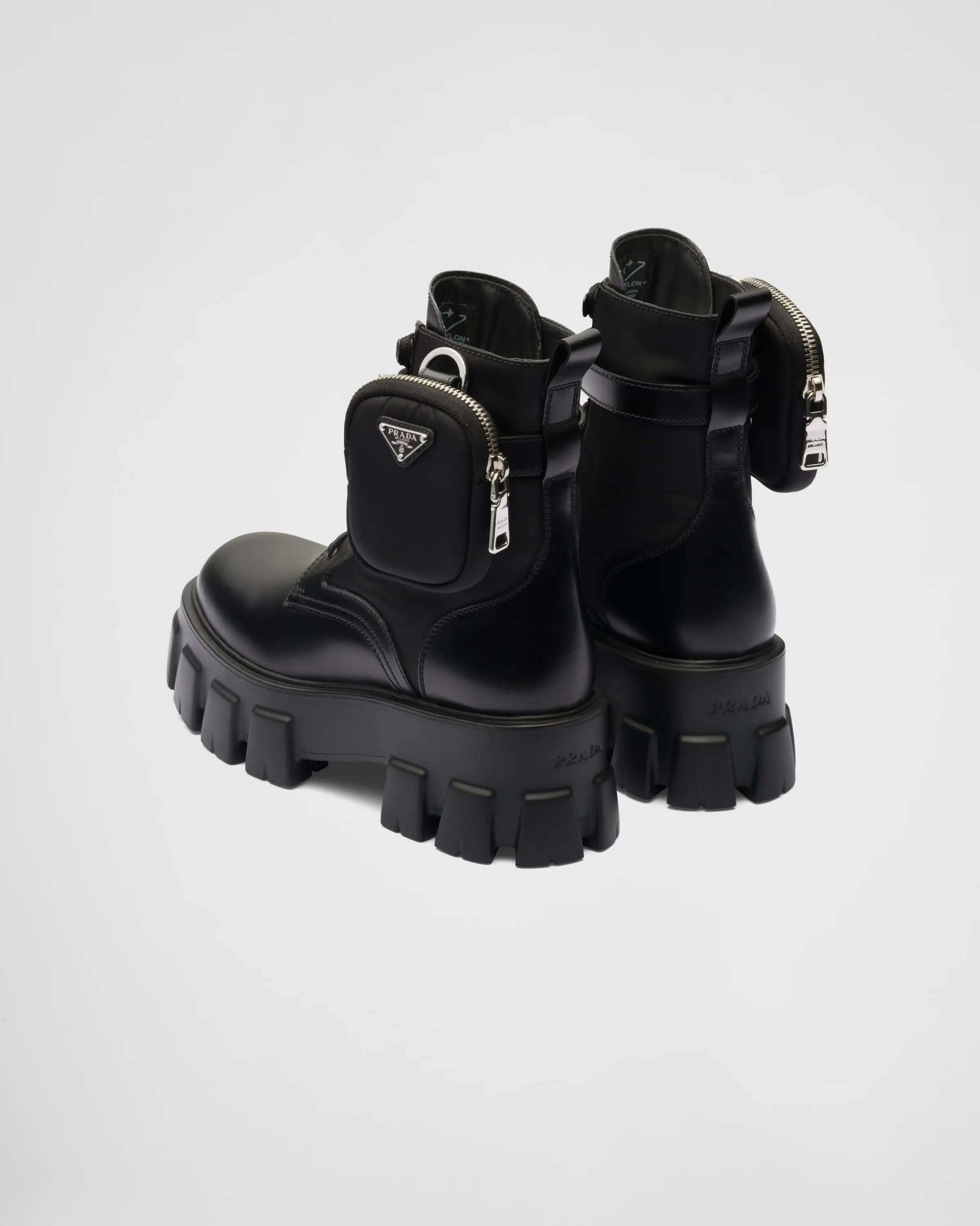 Prada Monolith Leather and Nylon Fabric Boots Size 37