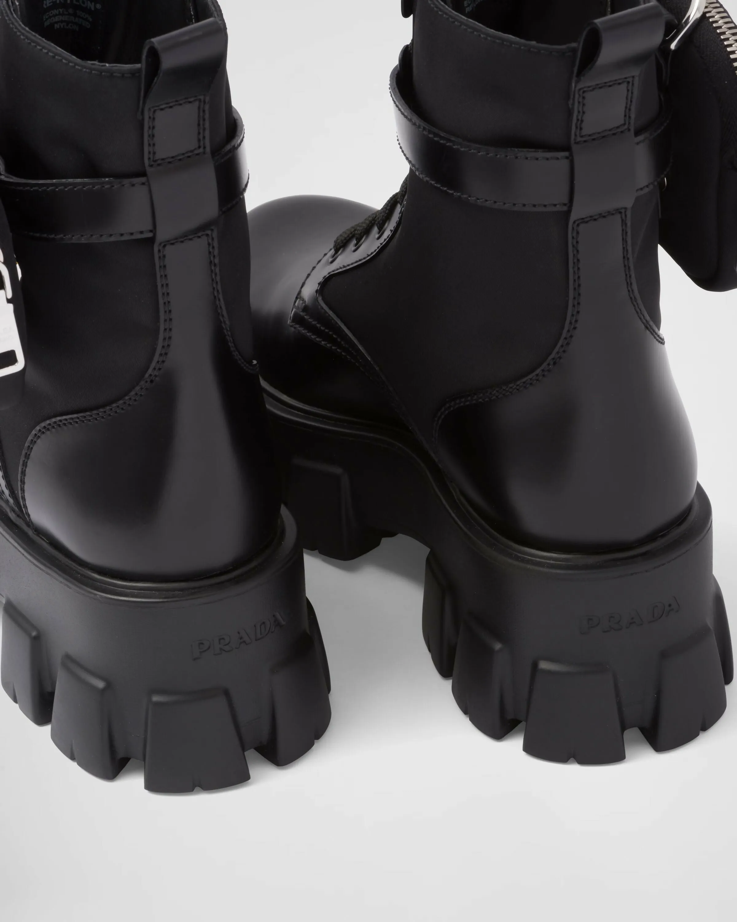 Prada Monolith Leather and Nylon Fabric Boots Size 37