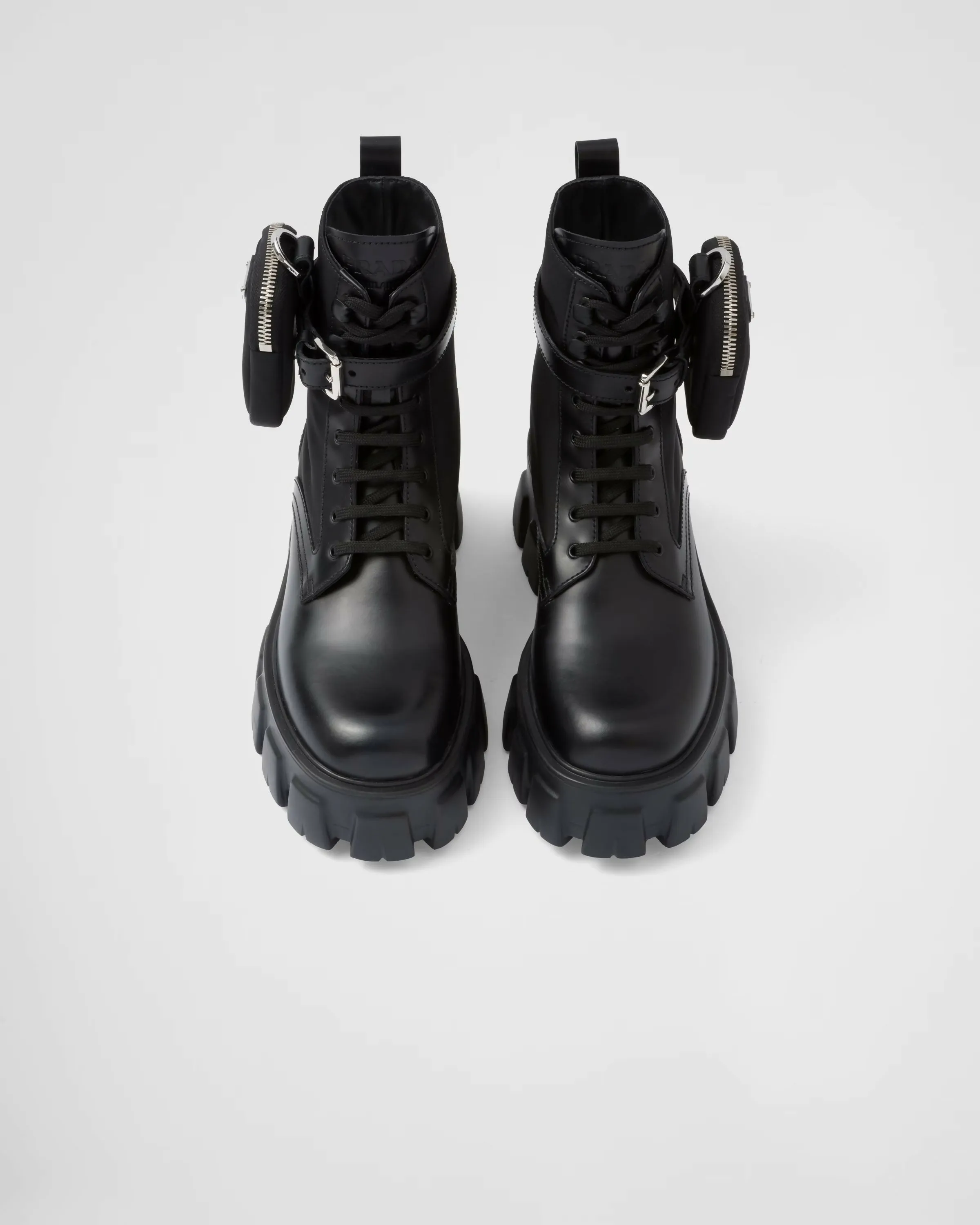 Prada Monolith Leather and Nylon Fabric Boots Size 37