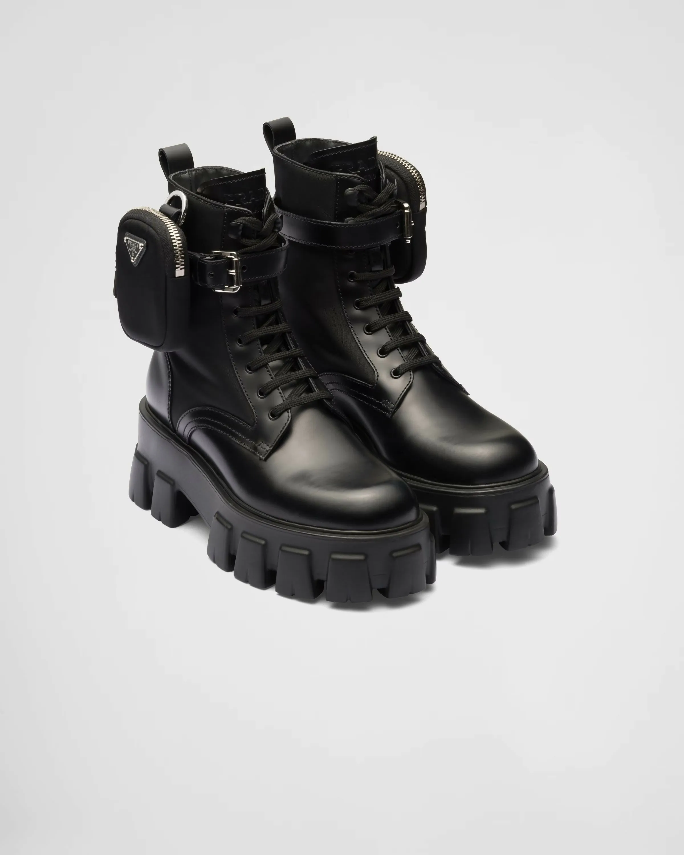 Prada Monolith Leather and Nylon Fabric Boots Size 37