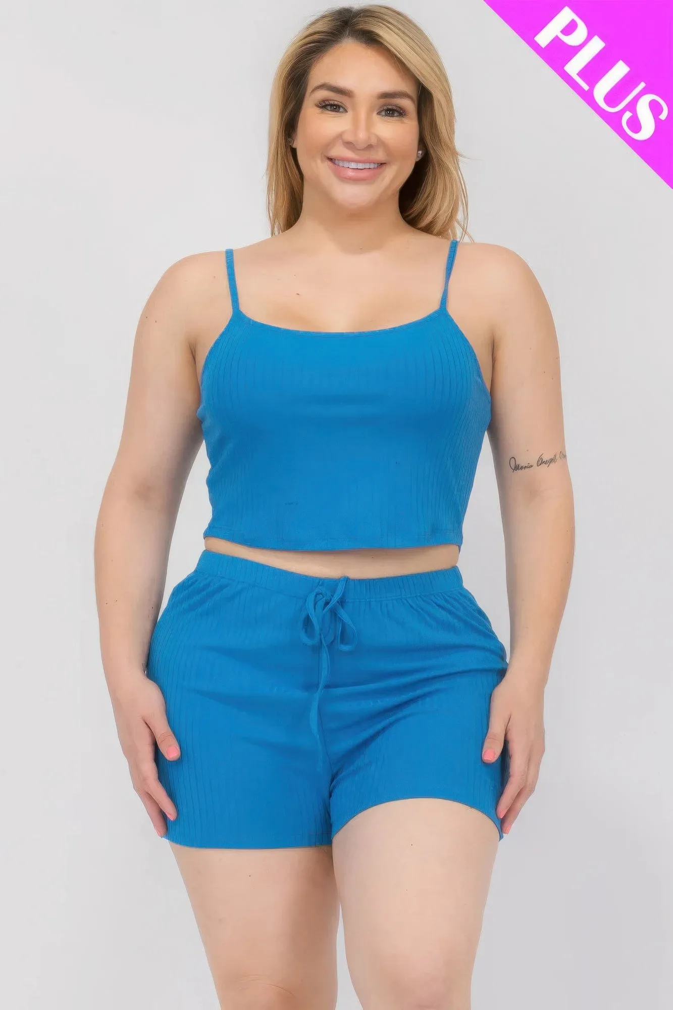 Solid Ribbed Cami Top And Shorts Set