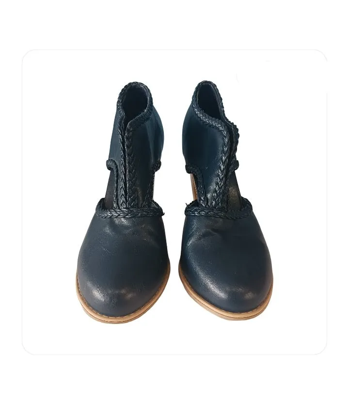 Unbranded Blue Leather Cut-Out Booties, Size 42