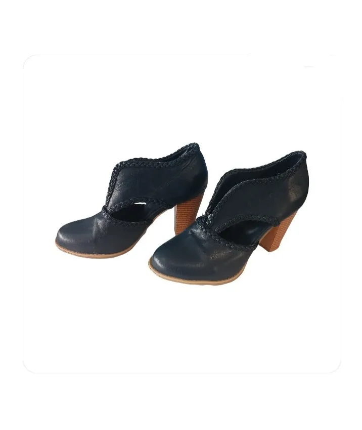 Unbranded Blue Leather Cut-Out Booties, Size 42