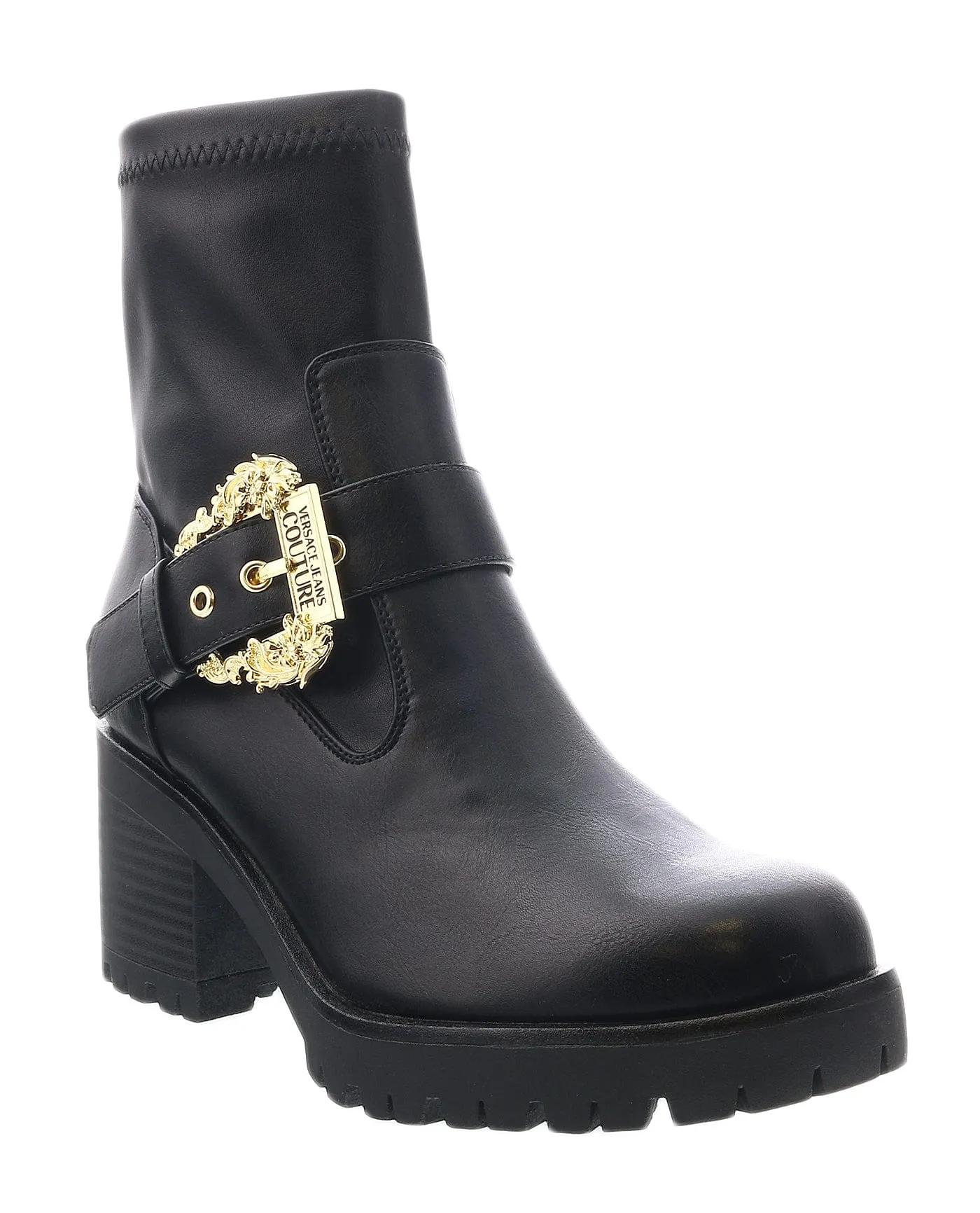 Versace Jeans Couture Black Block Heel Slip On Ankle Boots-