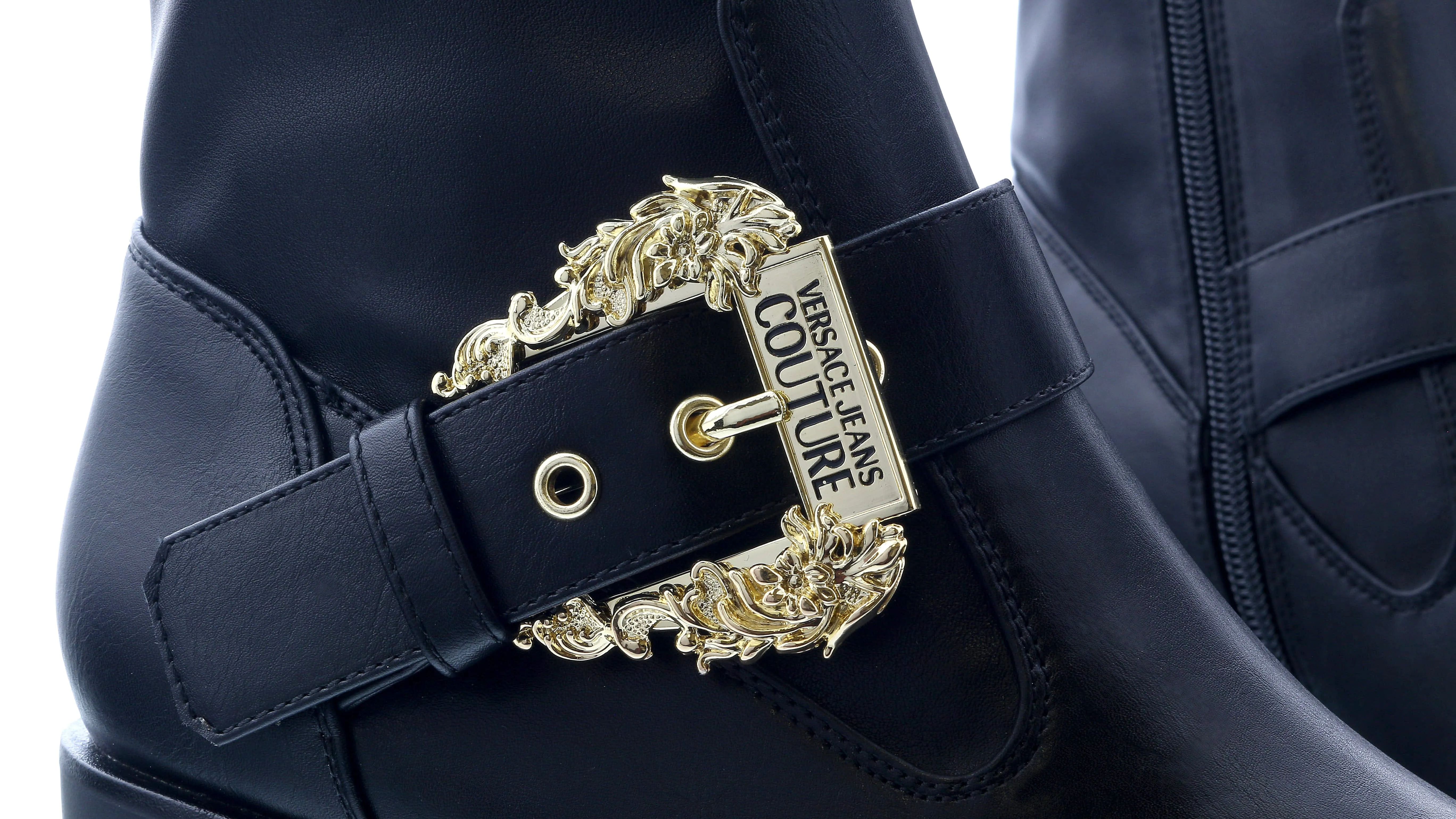 Versace Jeans Couture Black Block Heel Slip On Ankle Boots-
