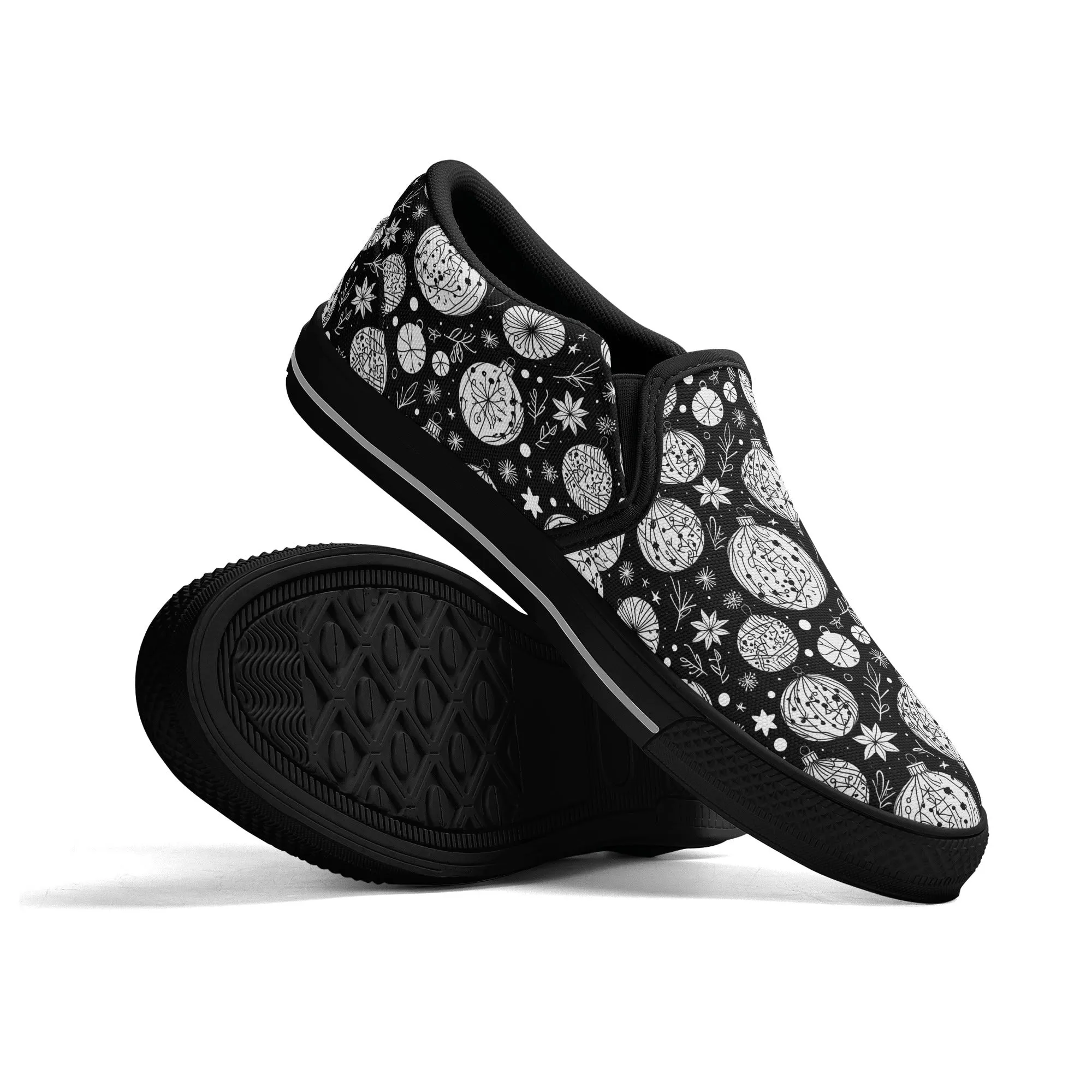 Womens Black and White Ornament Rubber Slip On Shoes